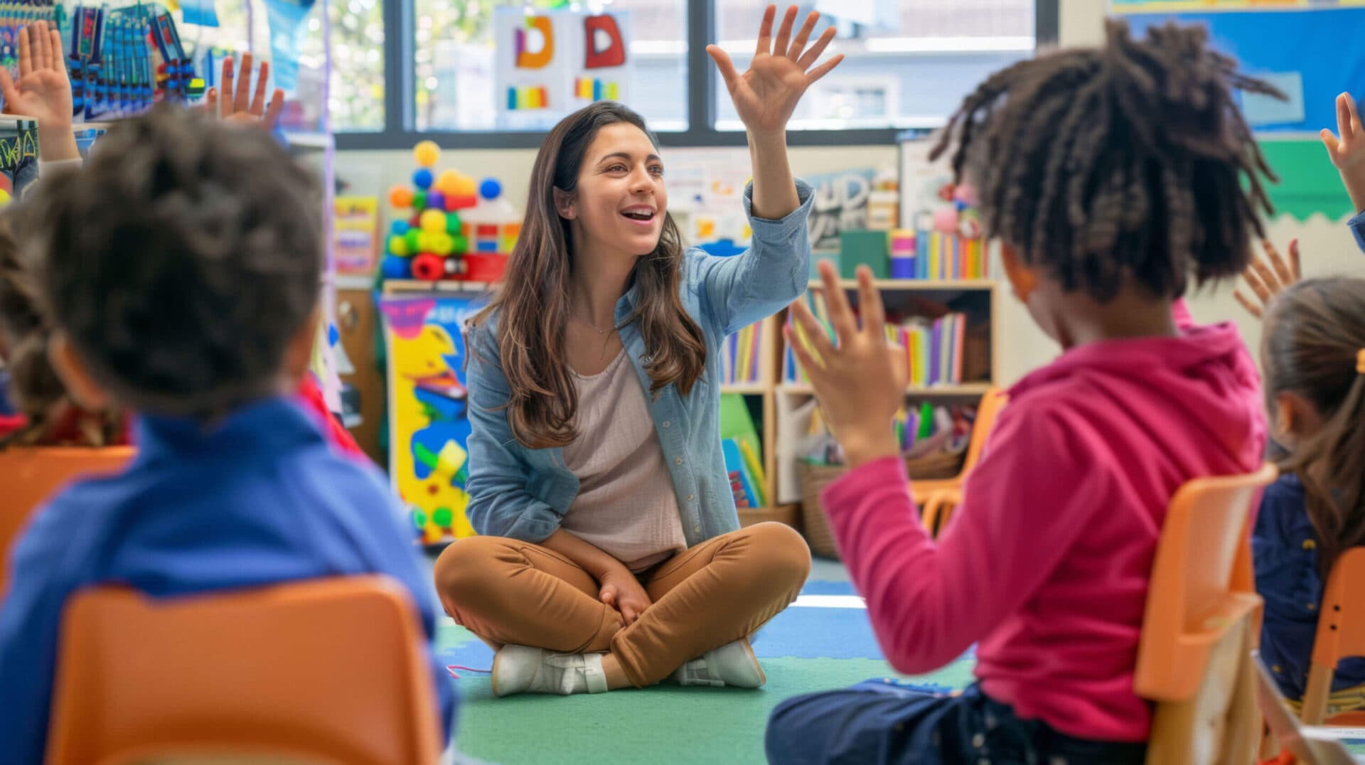 A Devine Schools teacher smiling with her students